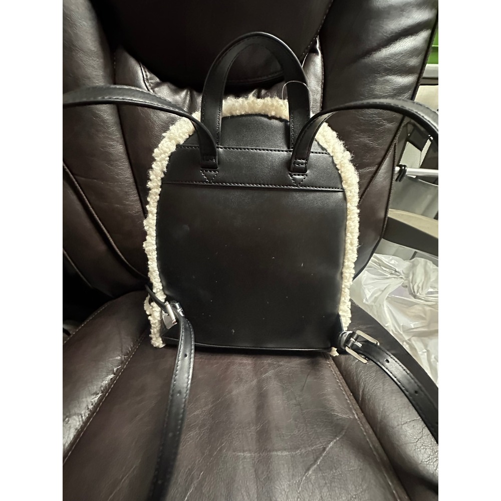 Michael Kors Rhea Black Shearling Trim MD Zip Leather Backpack‎ Bag - Picture 6 of 10